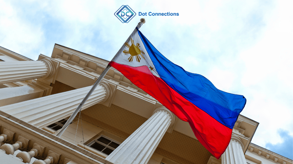 Philippine national flag outside government building, symbolizing authority over Philippines iGaming payments regulation.