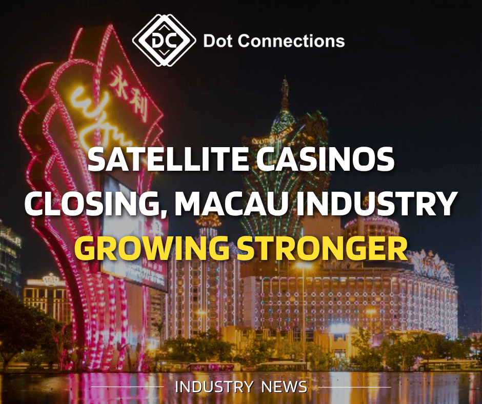 Macau casino growth despite satellite casino closures with Cotai skyline view.