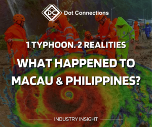 Super Typhoon Ragasa: ‘1 Typhoon. 2 Realities’ graphic over rescue scene with radar-eye overlay.