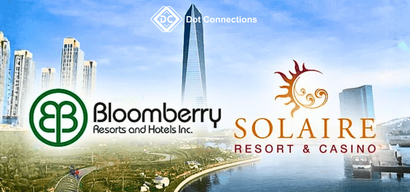 Bloomberry Resorts and Solaire Resort logos with South Korea skyline, representing Bloomberry’s exit from Jeju and focus on the Philippines.