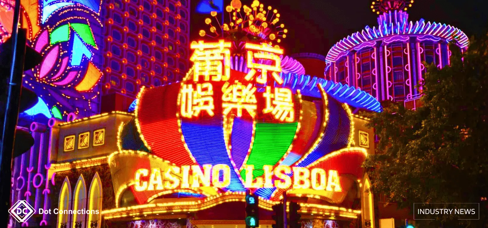 Grand Lisboa and surrounding Lisboa area illuminated at night, Macau skyline