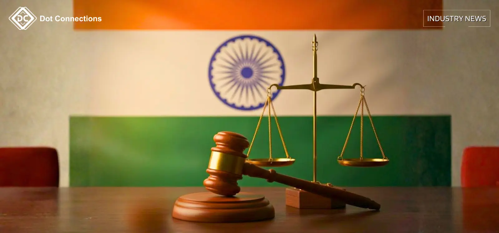 India iGaming legal regulation: Gavel and scales of justice against Indian flag, symbolizing Supreme Court ruling on PROGA Act and 40% GST tax.